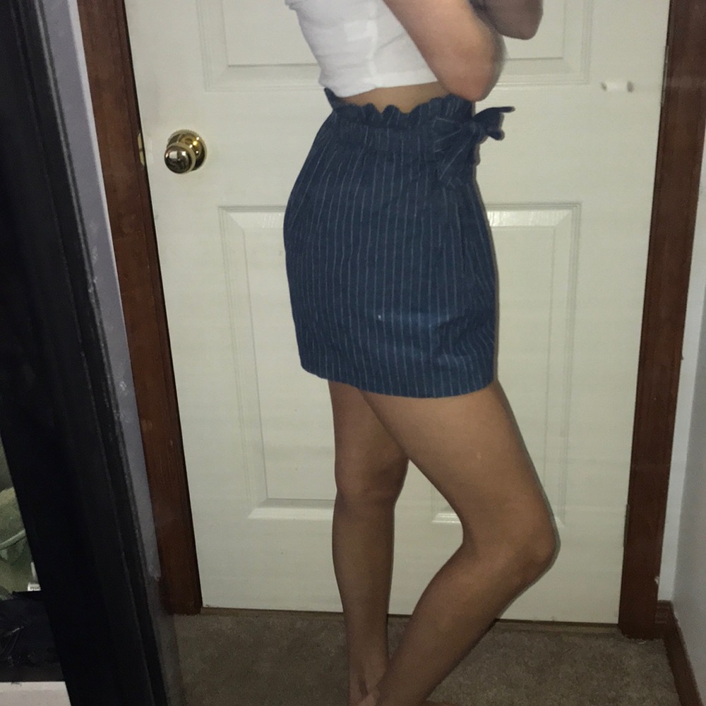 Blue&White Stripped Paper-Bag Shorts